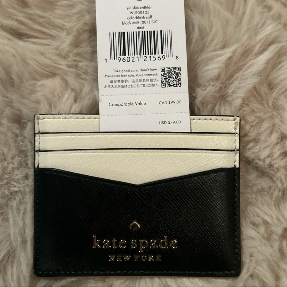 Kate Spade Staci Slim Color Block Card Holder Black and Cream NWT - Picture 3 of 5